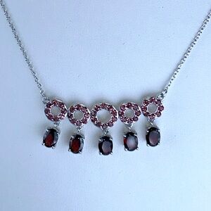 NWOT Sterling Silver & Genuine Garnet Circles & Dangles Necklace Chuck Clemency